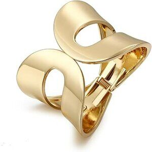 Chunky Bangle Bracelet Gold Plated Trendy Wide Chunky Cuff Unique Shape Elegant